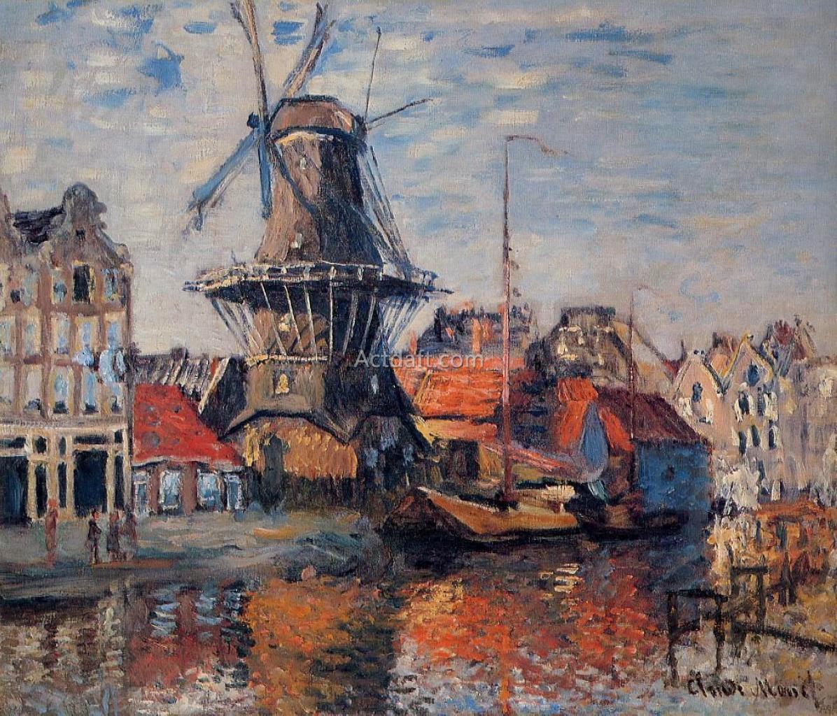 アムステルダムのオンビケンデ運河の風車 1871
